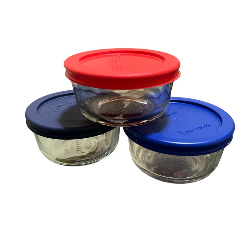 Pyrex one cup glass containers with lid Set of 3